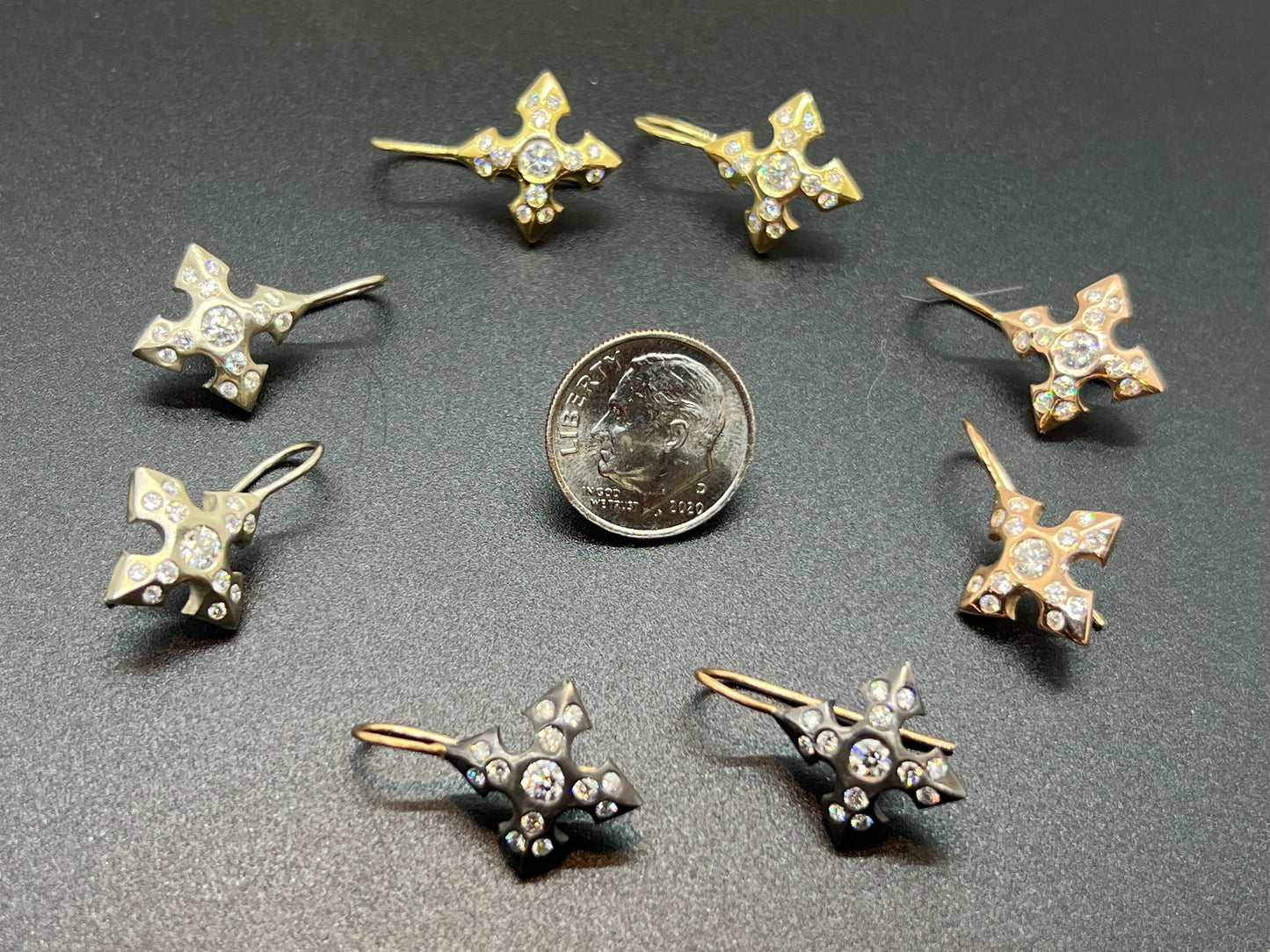 Diamond Cross Wire Drop Earrings 18k