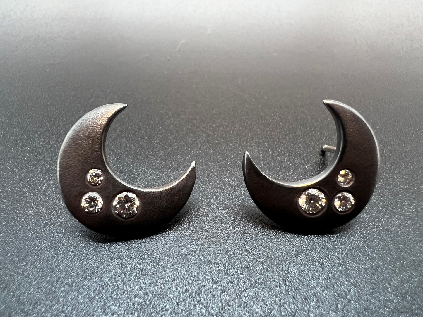 Diamond Moon Studs Silver