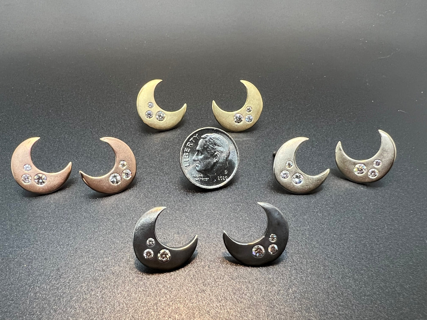 Diamond Moon Studs Silver