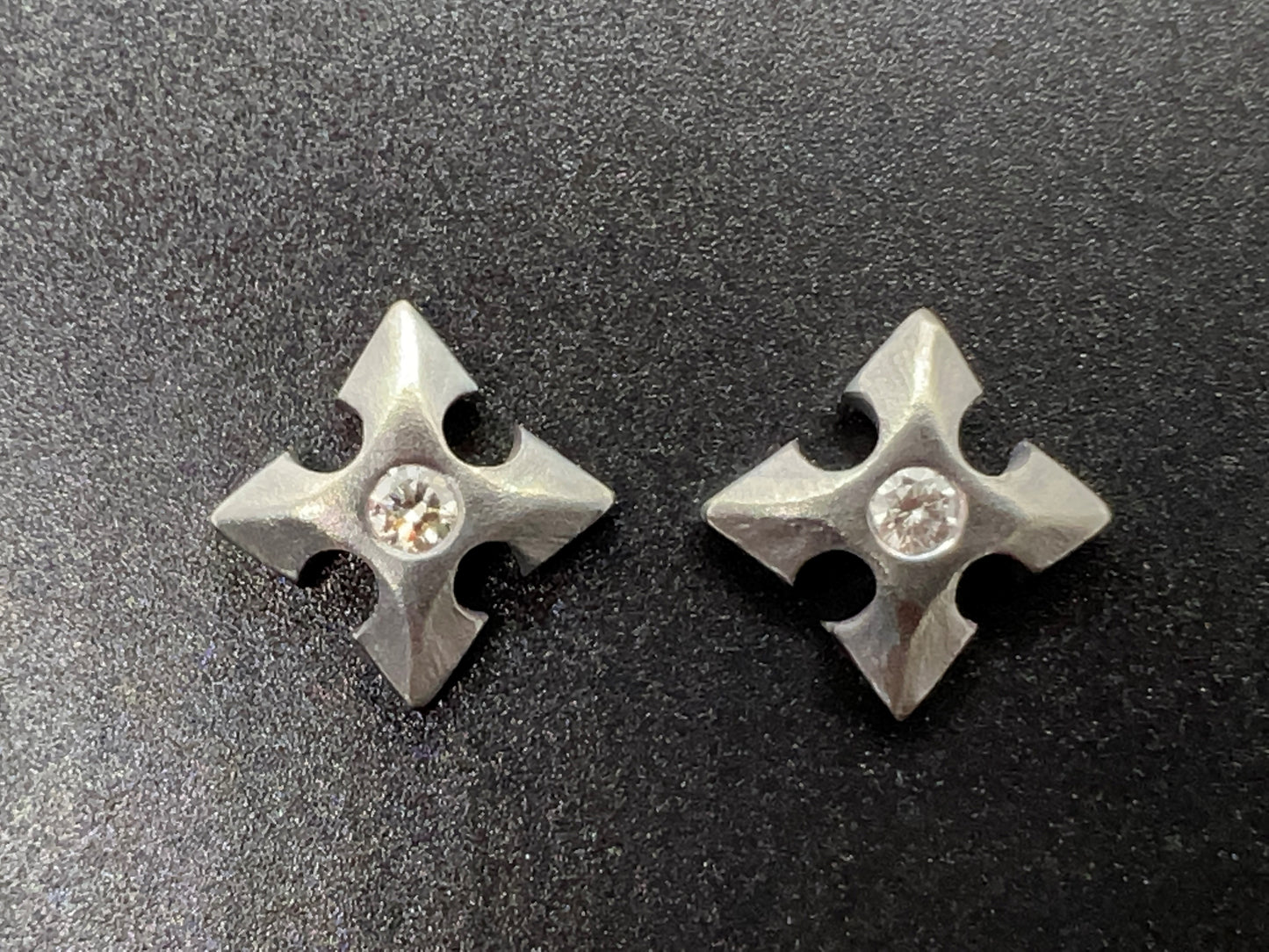 Diamond Cross Studs Silver