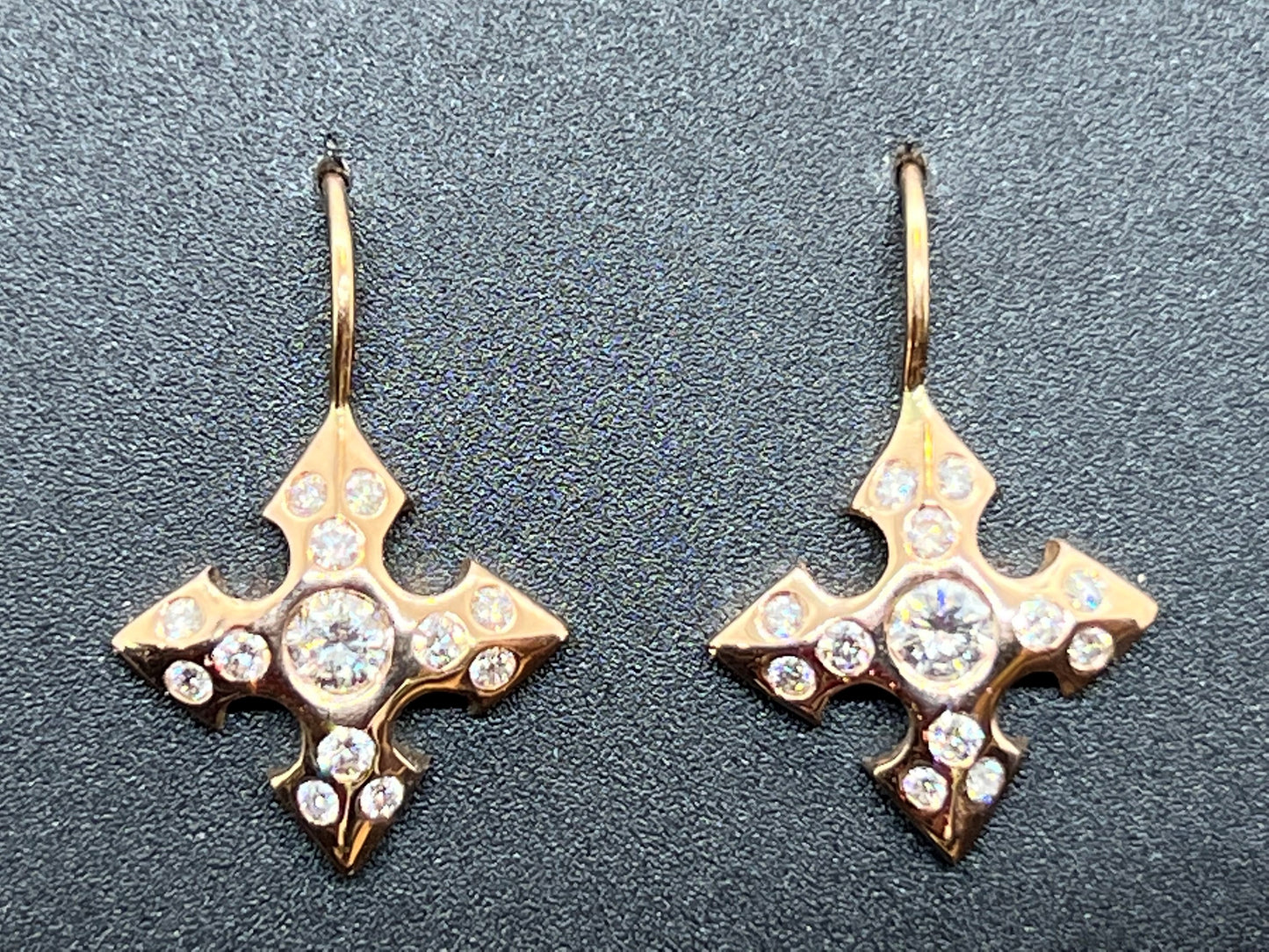 Diamond  Cross Wire Drop Earrings 18k