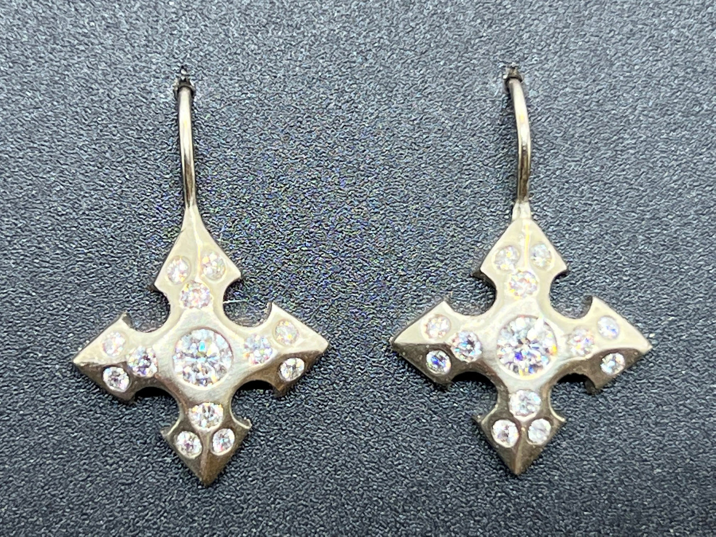 Diamond  Cross Wire Drop Earrings 18k