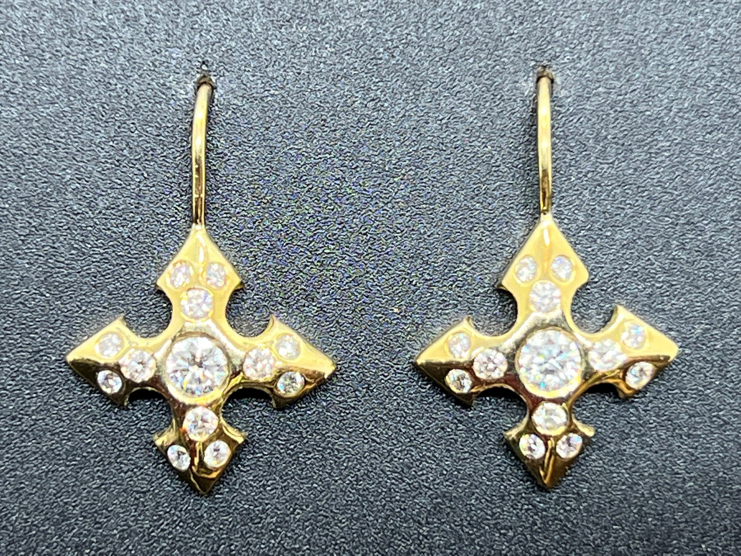 Diamond  Cross Wire Drop Earrings 18k