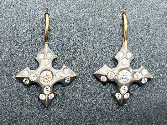 Diamond  Cross Wire Drop Earrings Silver